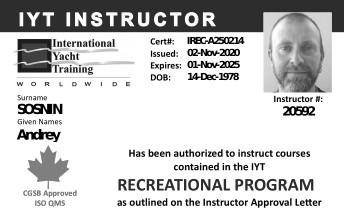 Лицензия яхтенного инструктора iyt Андрей Соснин